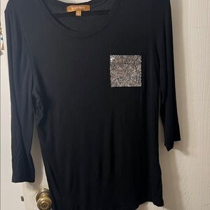 Ellen Tracy Black Long Sleeve Tee with Glittering Silver Pocket
